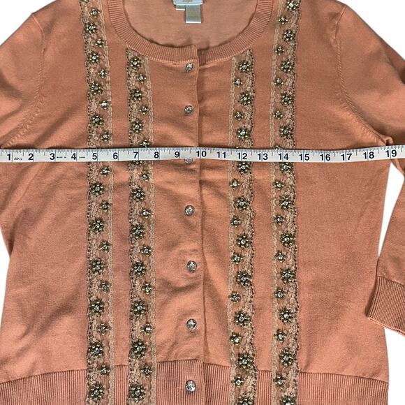 Tracy Reese Peach 3/4 Sleeve Cotton-Blend ButtonUp Cardigan Size Large Feminine - Picture 6 of 9